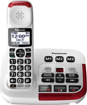 Panasonic 1 Handset Amplified Cordless Phone with Slow Talk, 40dB Volume Boost, 100dB Loud Visual Ringer, Hearing Aid Compatibility, Large Screen and Backlit Keypad - KX-TGM420W (White)