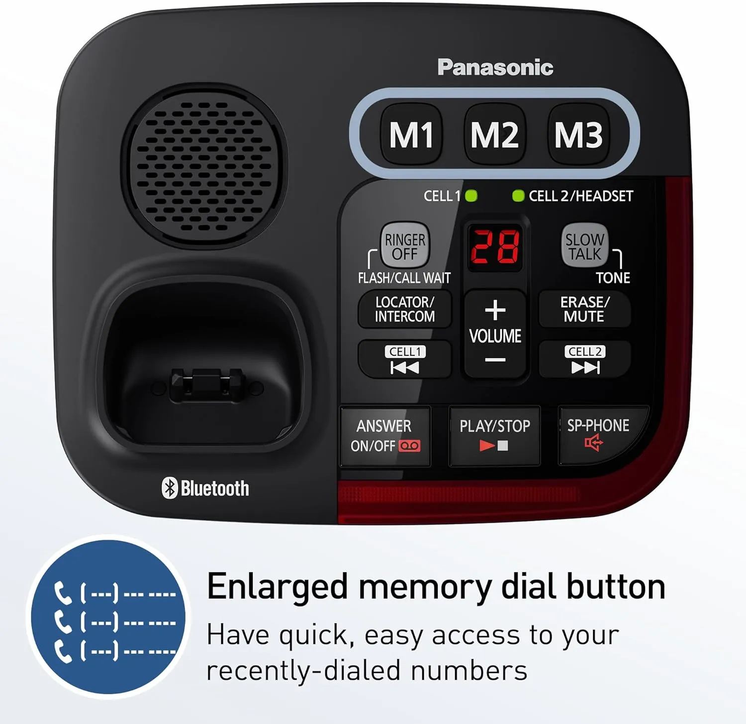 Panasonic 1 Handset Amplified Cordless Phone with Slow Talk, 40dB Volume Boost, 100dB Lound Visual Ringer, Hearing Aid Compatibility, Large Screen and Backlit Keypad, Link2Cell - KX-TGM430B (Black)