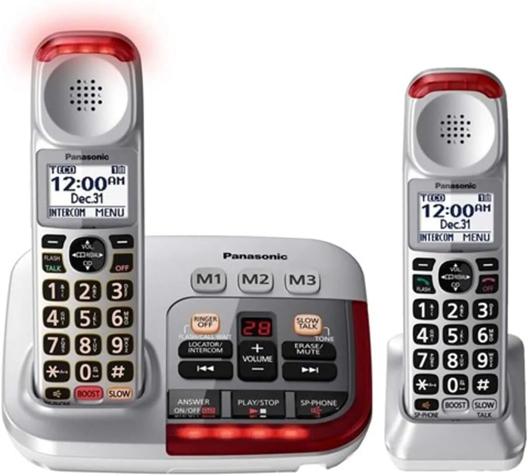 Panasonic KX-TGM450S   (1) KX-TGMA45S Volume Booster Upto 50 dB Slow Talk Control Noise Reduction Talking Caller ID Amplified Cordless Phone-2 Handset