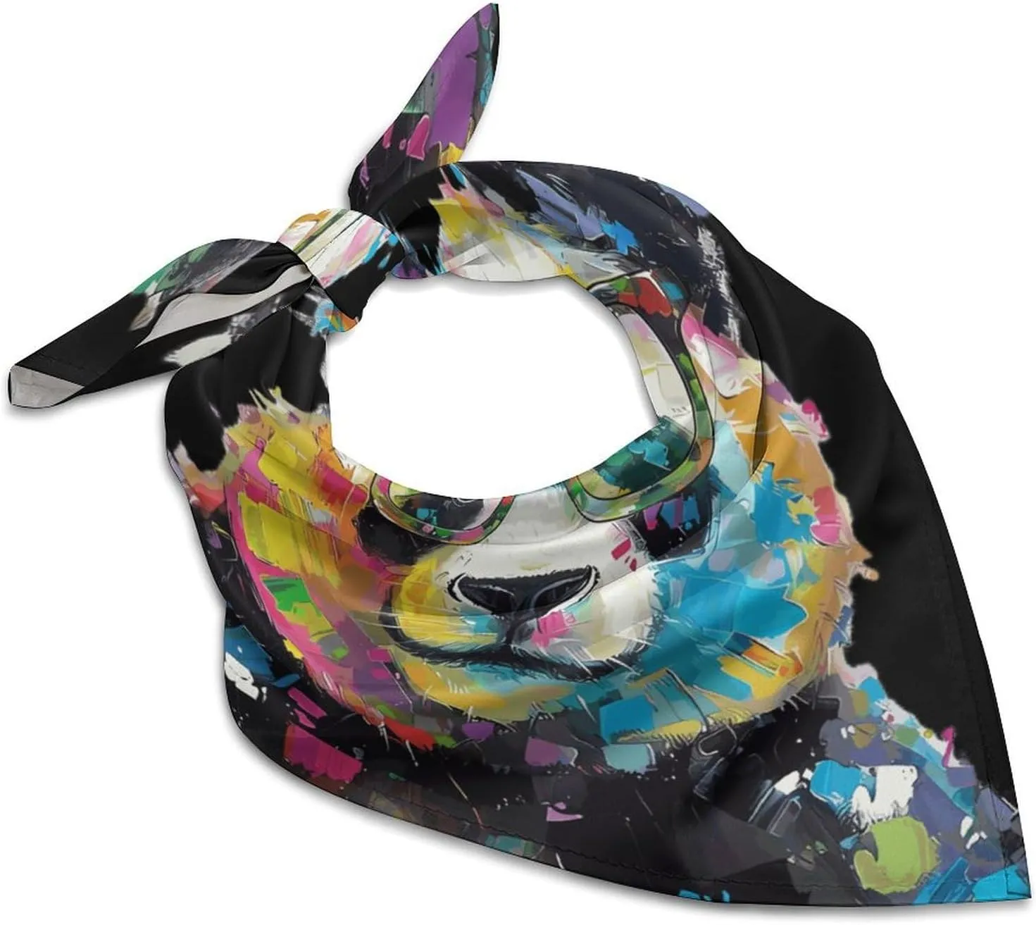 Panda with Glasses Painting Fashion Neck Scarf Head Kerchief Hair Wrap Bandana Headscarf for Women Handbags