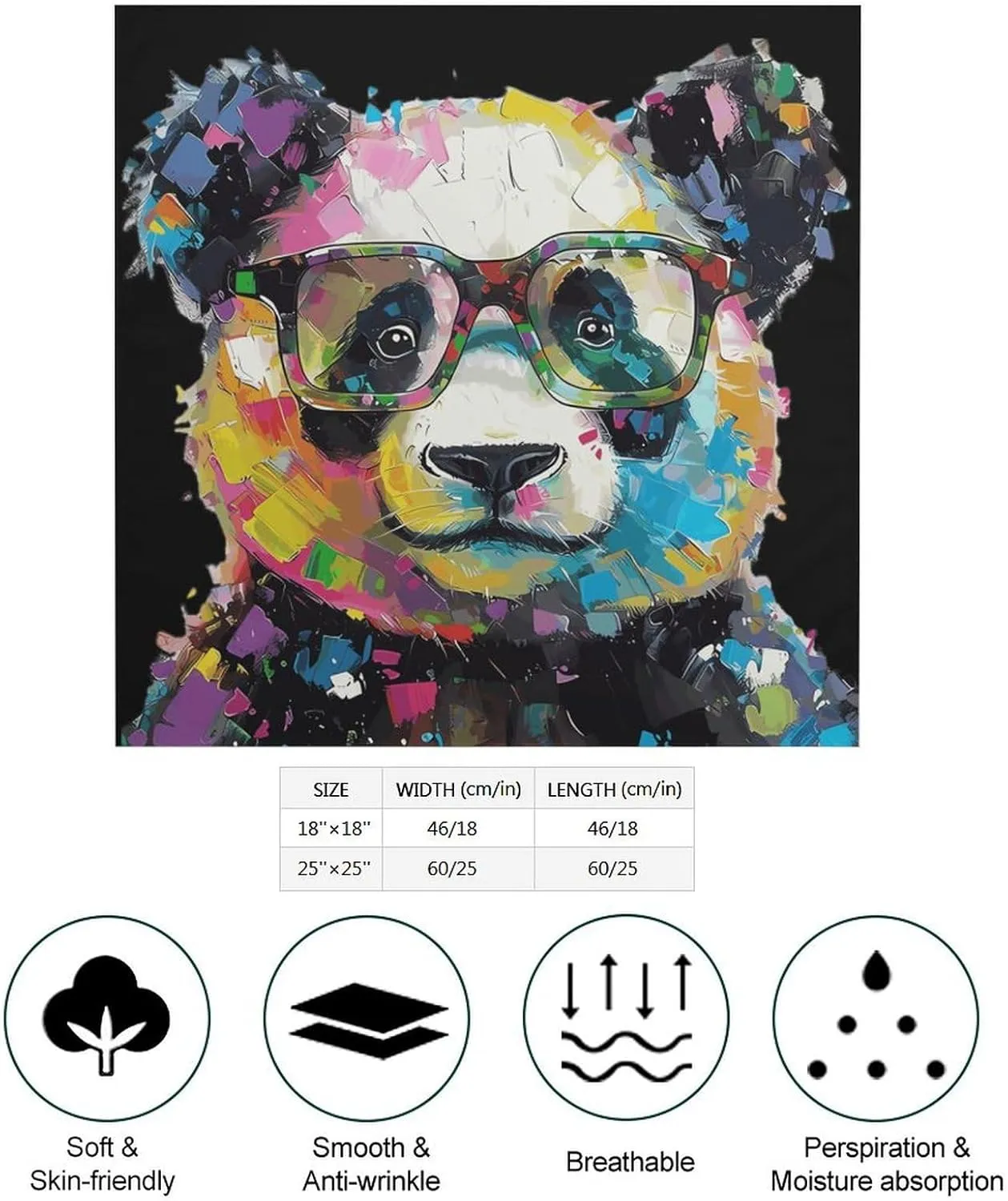 Panda with Glasses Painting Fashion Neck Scarf Head Kerchief Hair Wrap Bandana Headscarf for Women Handbags