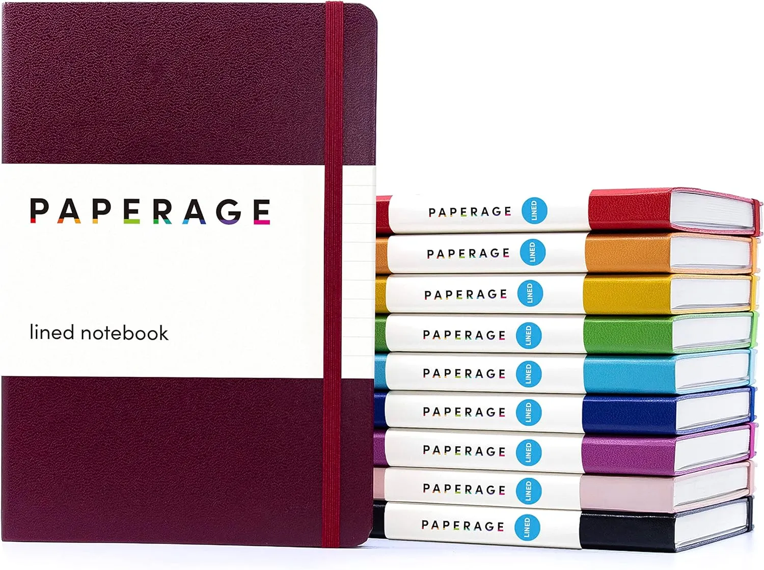 PAPERAGE Lined Journal Notebooks, 10 Pack, (Bright Rainbow), 160 Pages, Medium 5.6 inches x 8 inches - 100 gsm Thick Paper, Hardcover