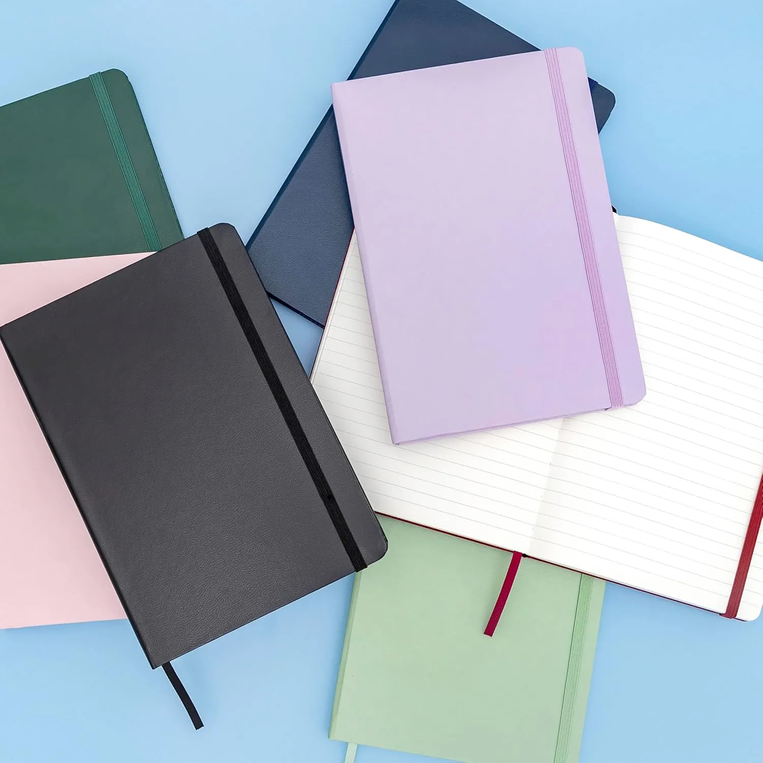 PAPERAGE Lined Journal Notebooks, 10 Pack, (Bright Rainbow), 160 Pages, Medium 5.6 inches x 8 inches - 100 gsm Thick Paper, Hardcover