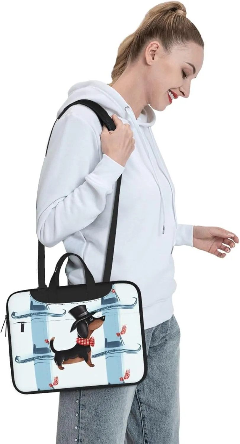 Parisian Dachshund Laptop Shoulder Bag Portable Laptop Bag Laptop Case Crossbody Briefcase w/Strap Handle