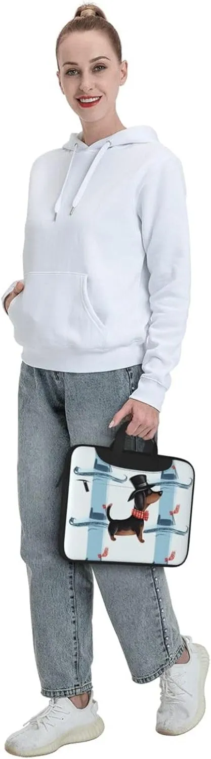 Parisian Dachshund Laptop Shoulder Bag Portable Laptop Bag Laptop Case Crossbody Briefcase w/Strap Handle