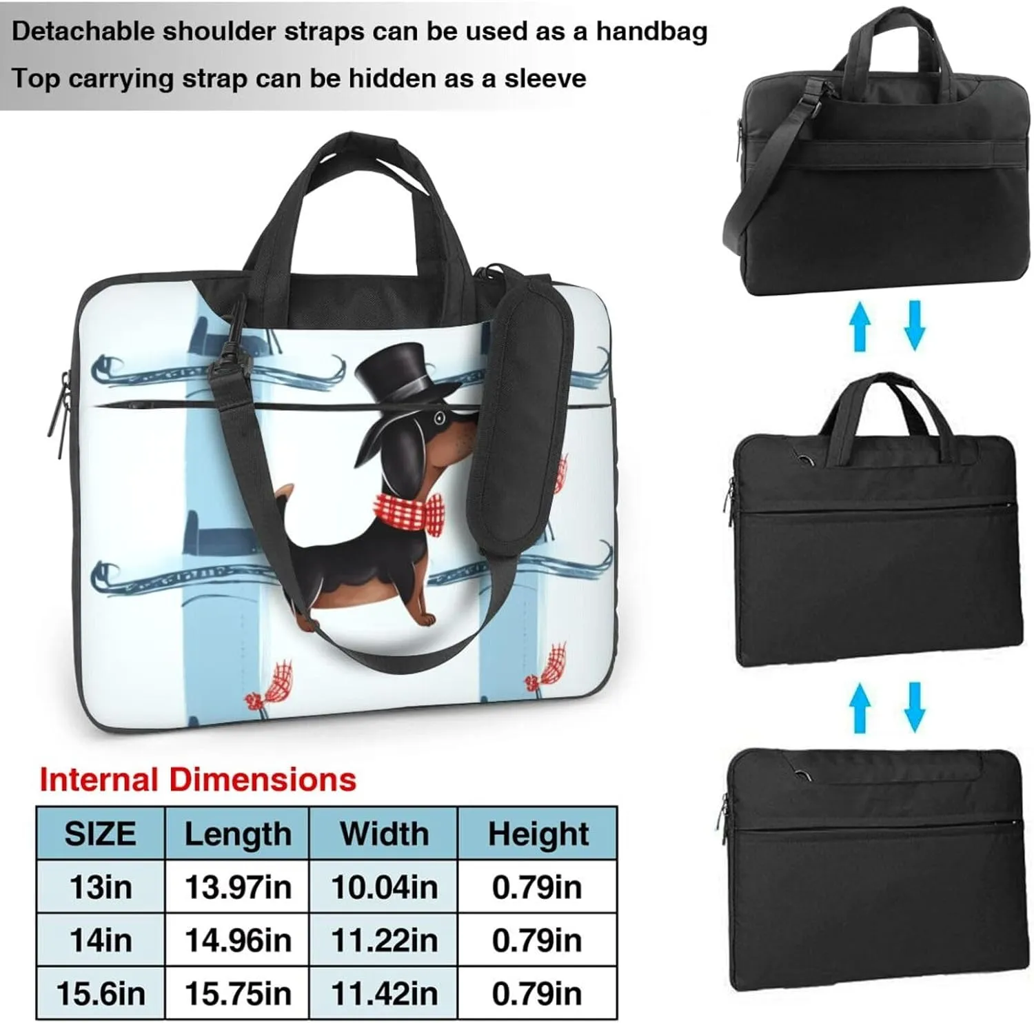 Parisian Dachshund Laptop Shoulder Bag Portable Laptop Bag Laptop Case Crossbody Briefcase w/Strap Handle