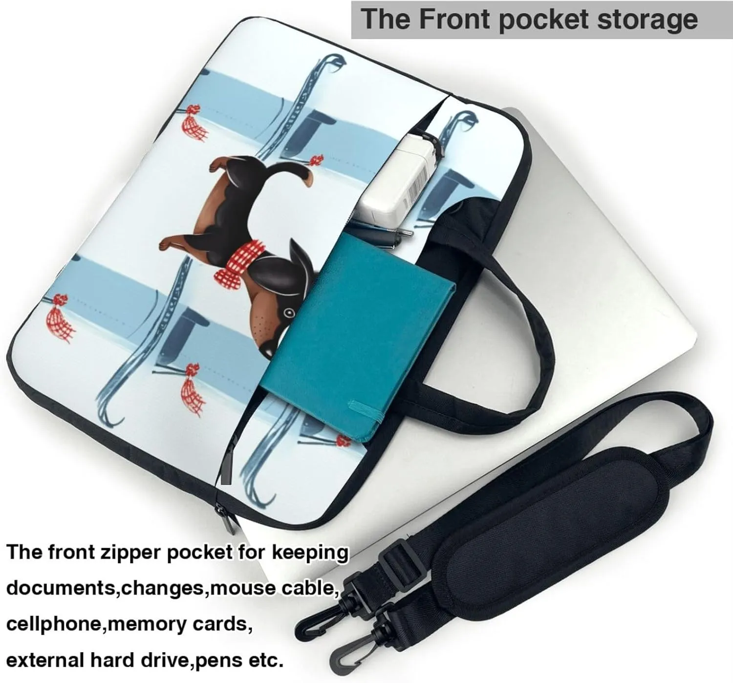 Parisian Dachshund Laptop Shoulder Bag Portable Laptop Bag Laptop Case Crossbody Briefcase w/Strap Handle