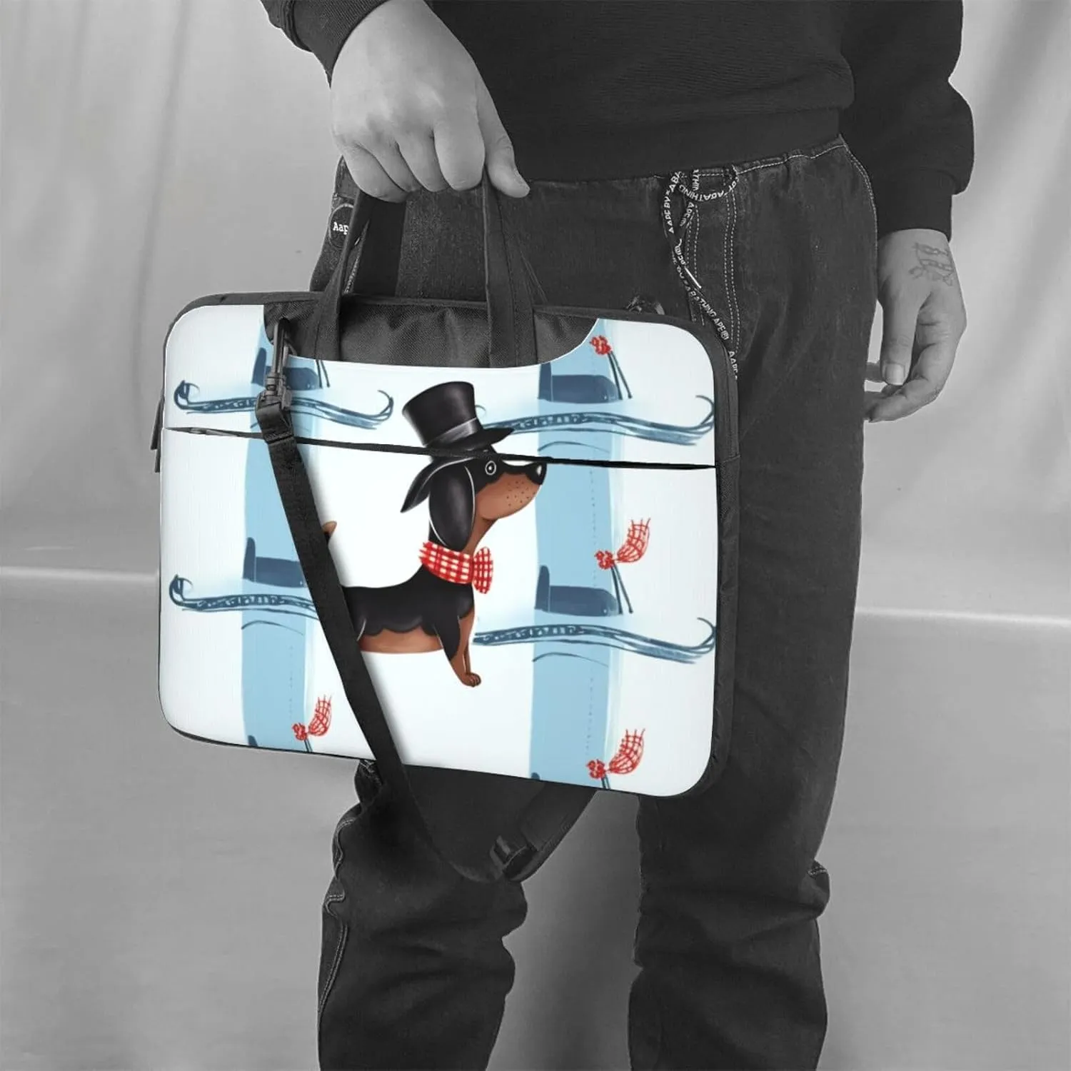 Parisian Dachshund Laptop Shoulder Bag Portable Laptop Bag Laptop Case Crossbody Briefcase w/Strap Handle