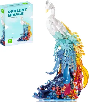 Peacock Building Sets Animal with Flowers Art and Light for Girls Women Adults Home Decor Collection