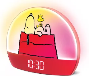 Peanuts Snoopy Sunrise Alarm Clock – Vibrant Snoopy Edition with Multicolor Lights, USB Charging, LED Display, Gentle Wake-Up Simulation, and Handy Snooze Function, Red