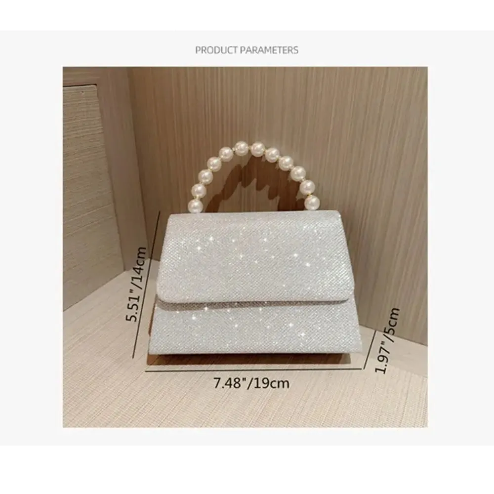 Pearl Chain Evening Clutch Elegant Gold Silk Purse