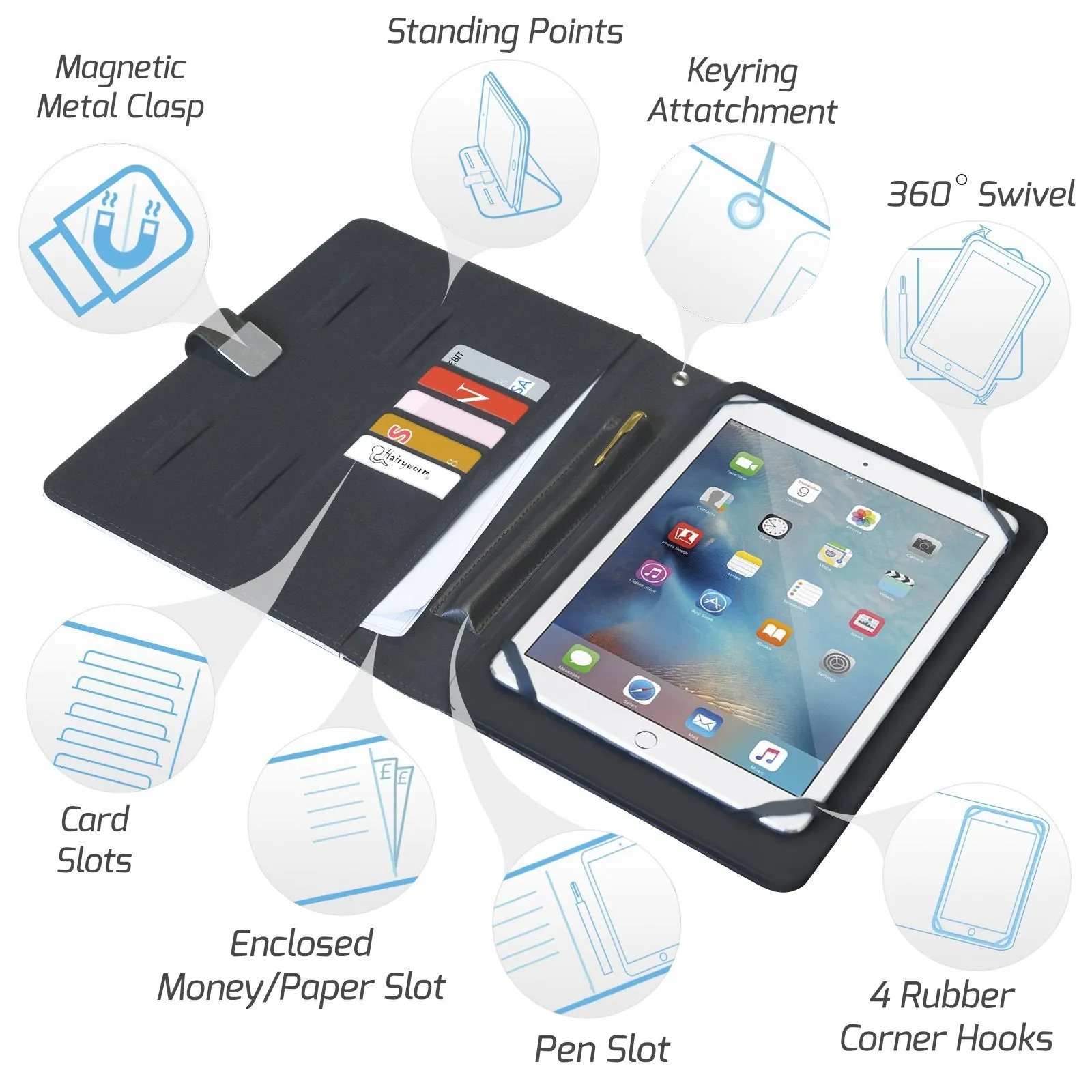 Personalised Blu Life Universal Leather Tablet Case