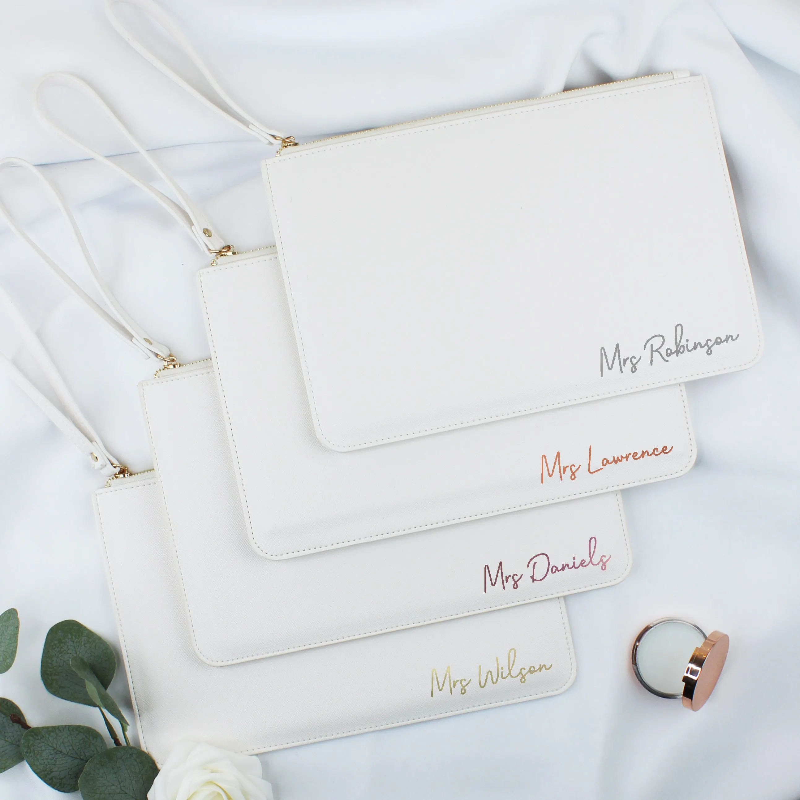 Personalised PU Leather "Mrs" Clutch Bag with Wristlet
