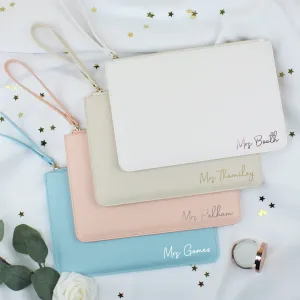 Personalised PU Leather "Mrs" Clutch Bag with Wristlet