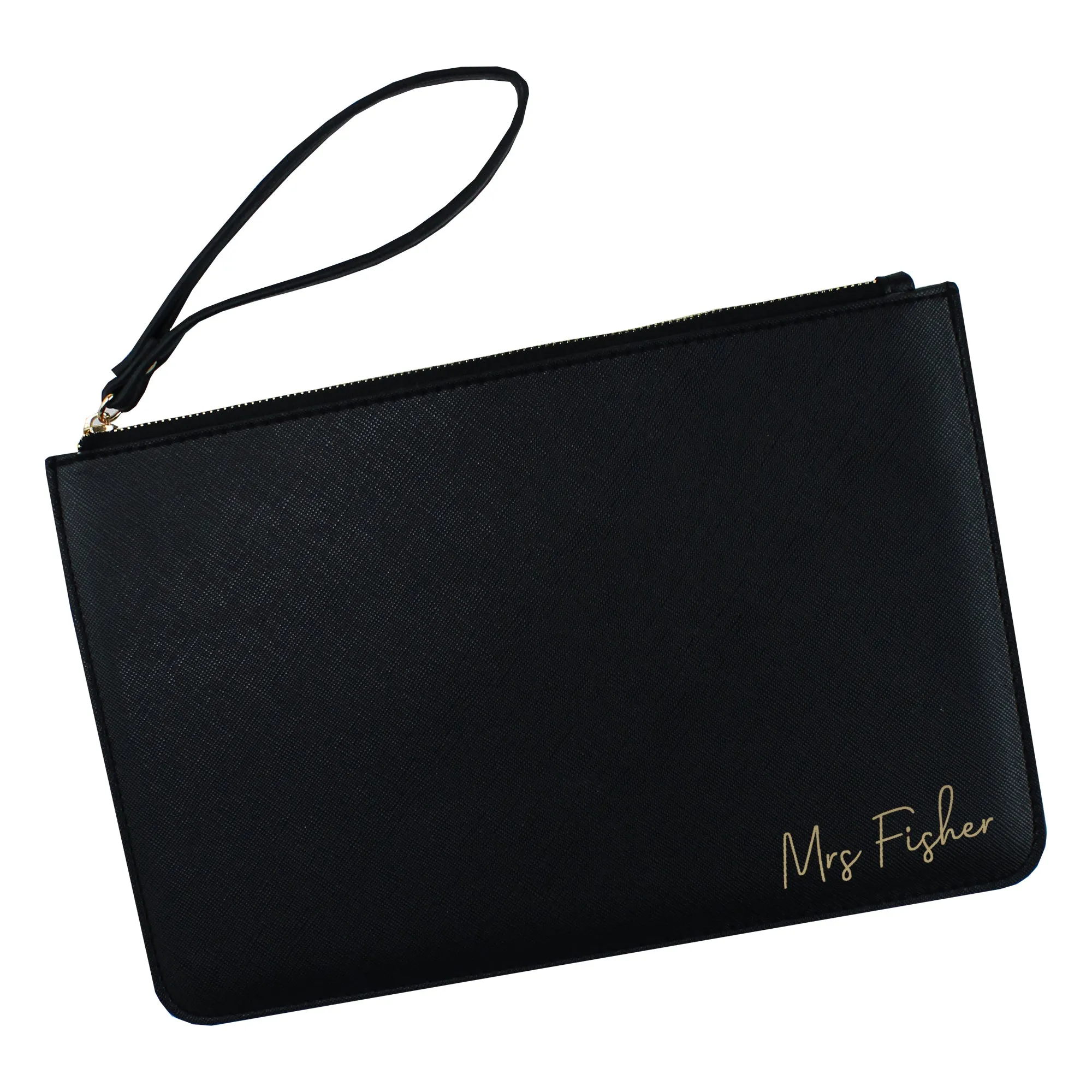 Personalised PU Leather "Mrs" Clutch Bag with Wristlet