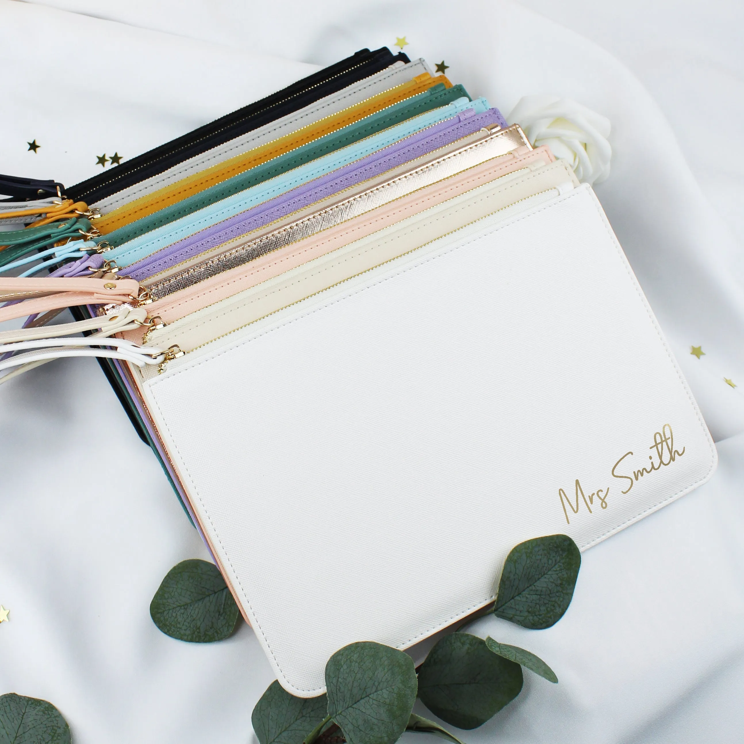 Personalised PU Leather "Mrs" Clutch Bag with Wristlet
