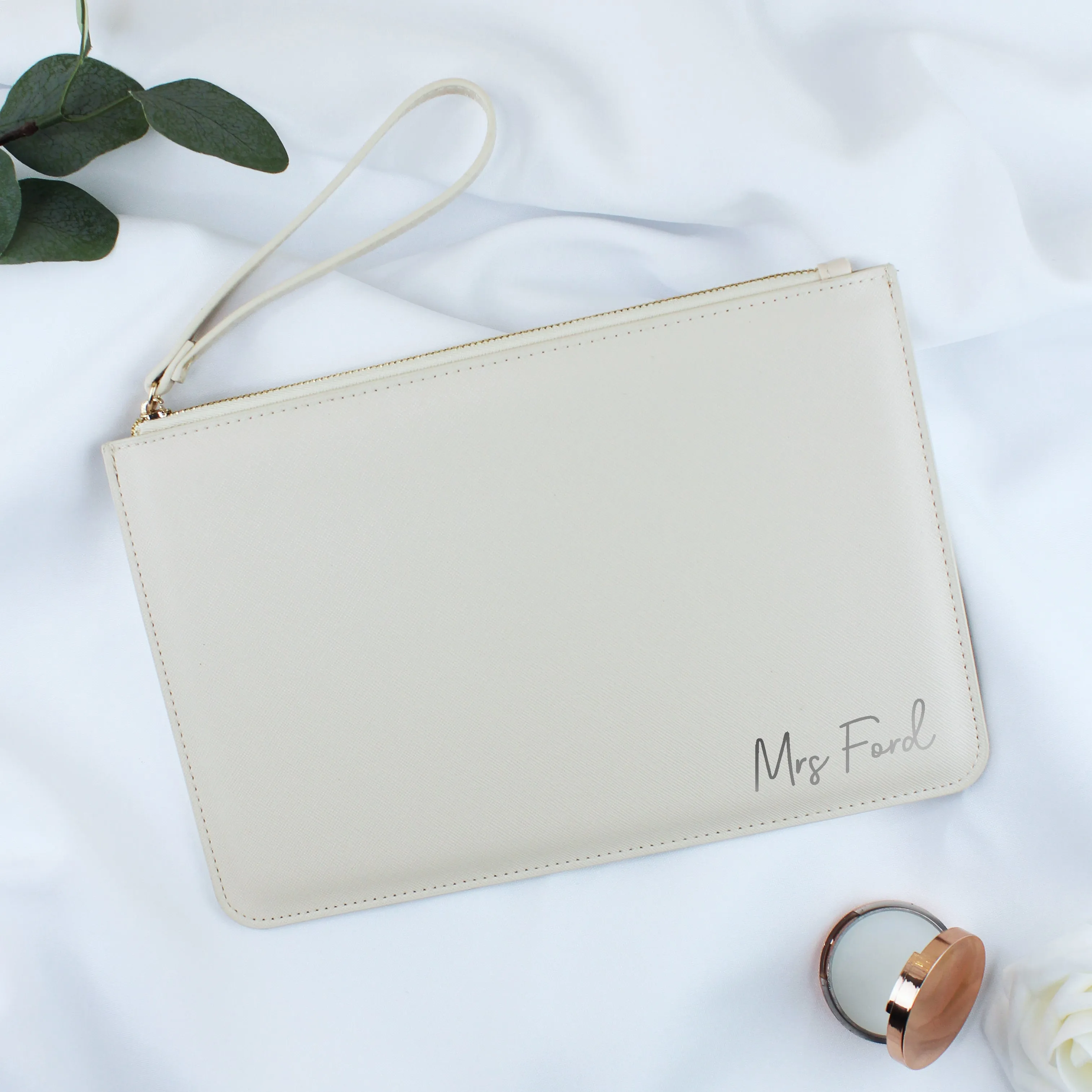 Personalised PU Leather "Mrs" Clutch Bag with Wristlet