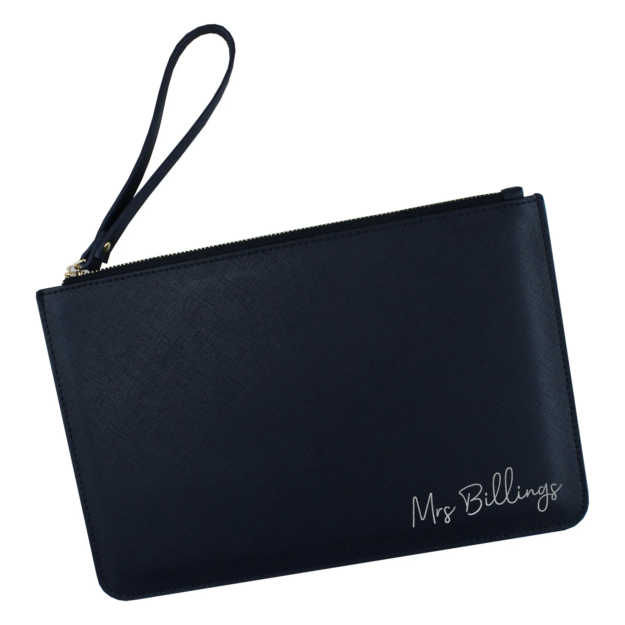 Personalised PU Leather "Mrs" Clutch Bag with Wristlet