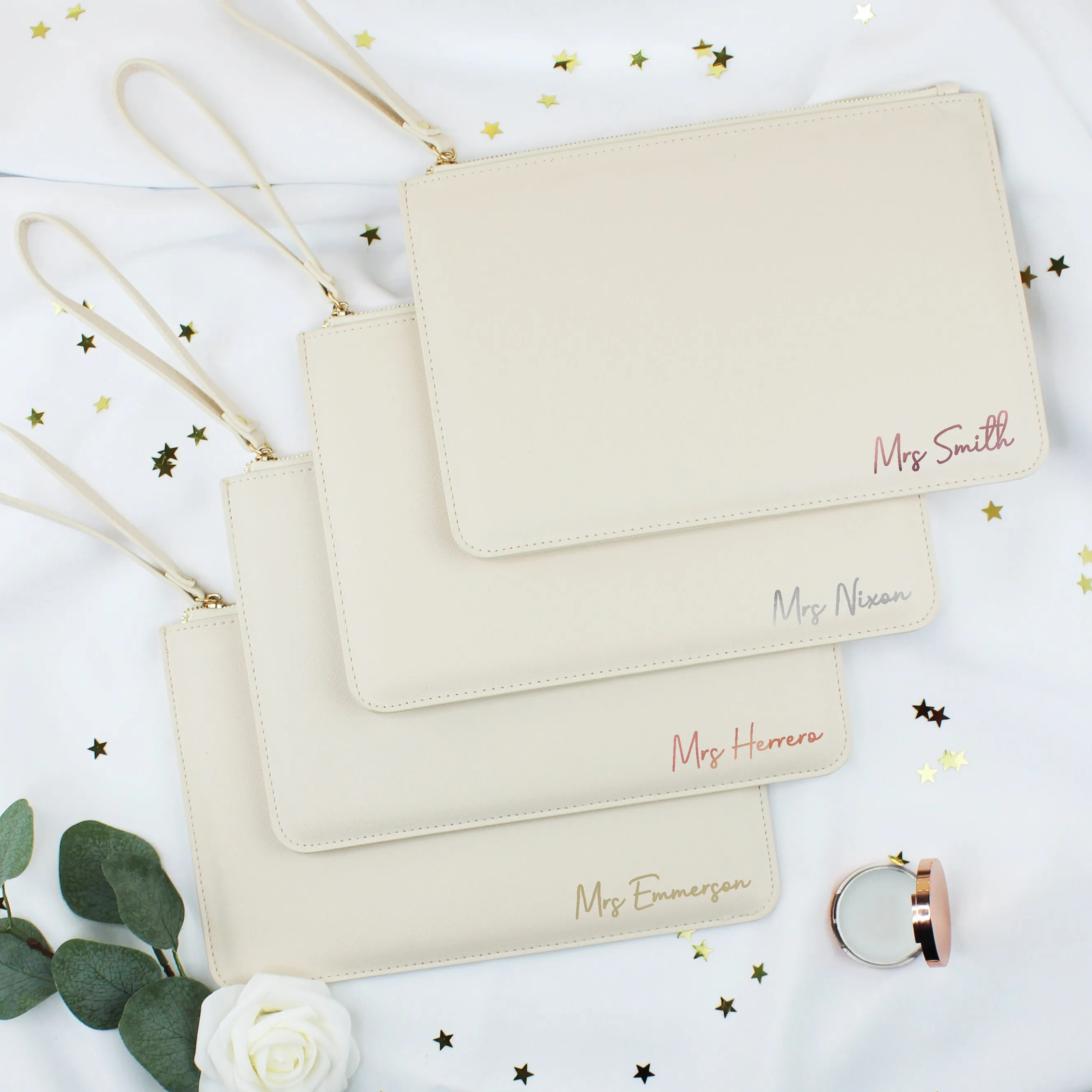 Personalised PU Leather "Mrs" Clutch Bag with Wristlet