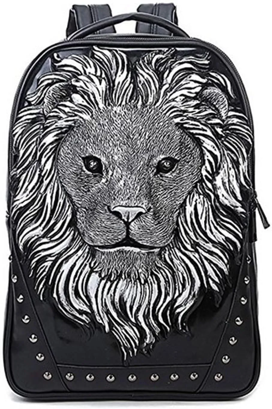 Personalized 3D Lion PU Leather Casual Laptop Backpack for Men Durable Travel Daypack (Silver color)