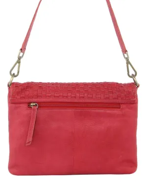 Pierre Cardin Womens Woven Leather Flap Cross-Body Bag/Clutch - Red
