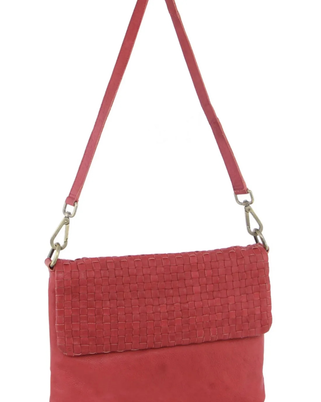 Pierre Cardin Womens Woven Leather Flap Cross-Body Bag/Clutch - Red