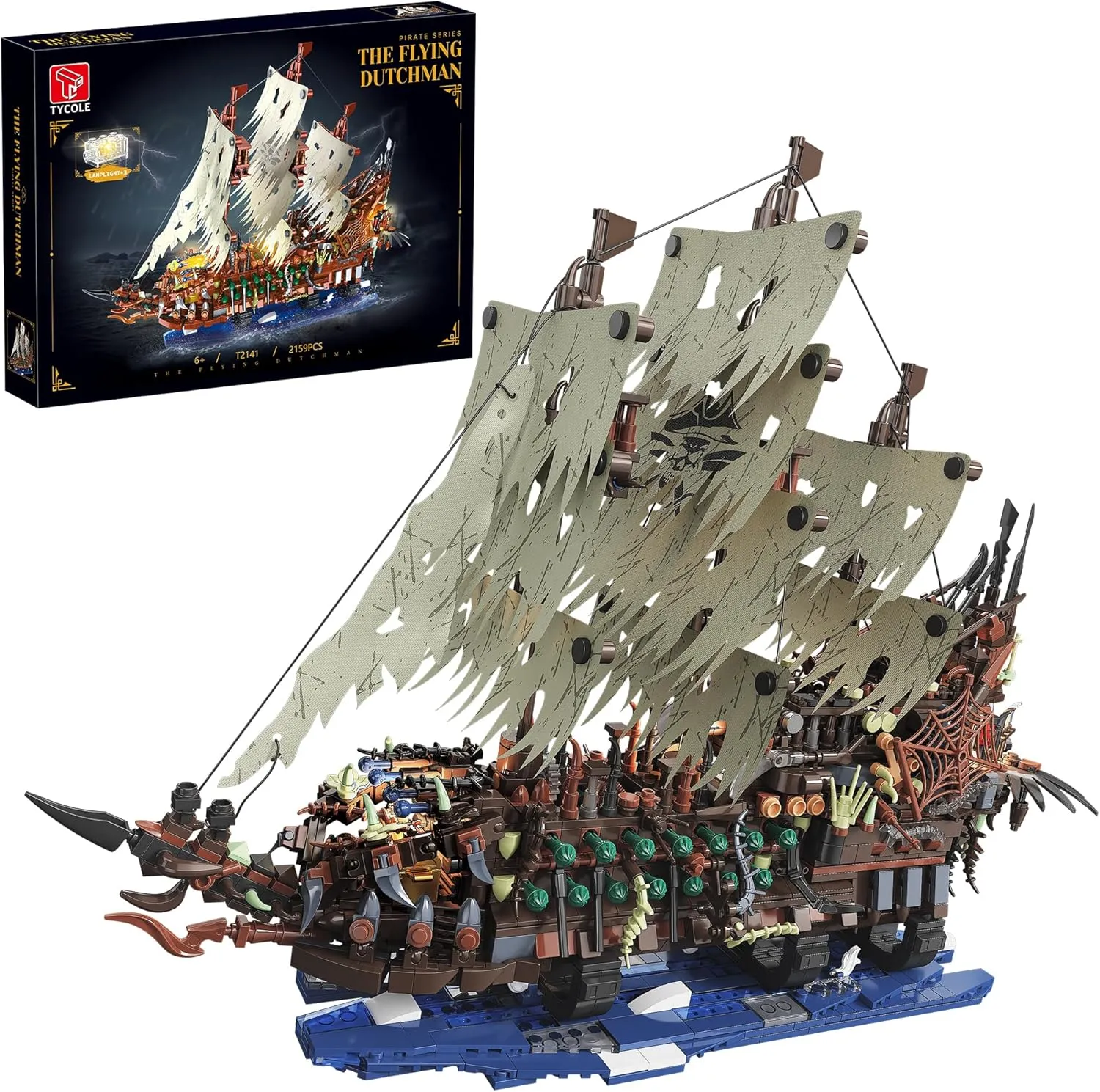 Pirate Ship Building Sets with Lights, MOC Flying Dutchman Model Toy Boat,Ghost Ship Building Blocks Sets,Great for Adults and Teens as a Birthday or Party Gifts(2159Pieces)