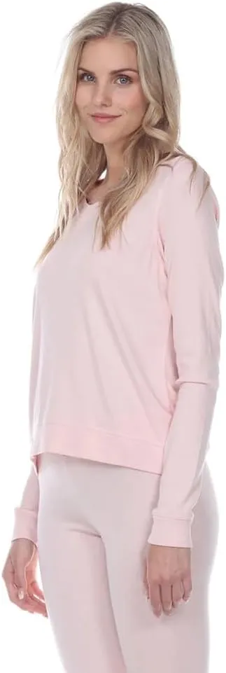 PJ Harlow womens Rib Knit Long Sleeve Scoop Neck Sweatshirt With Banded Bottom