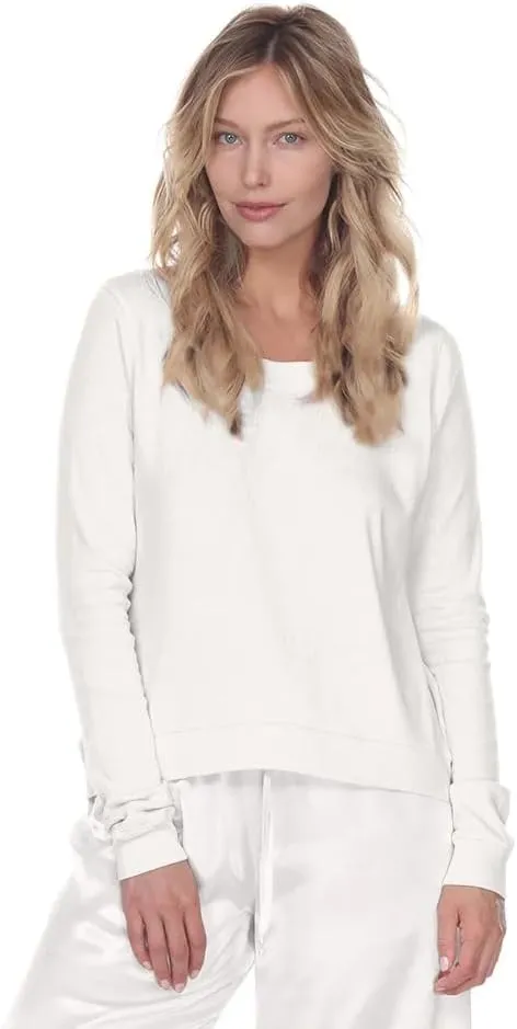 PJ Harlow womens Rib Knit Long Sleeve Scoop Neck Sweatshirt With Banded Bottom
