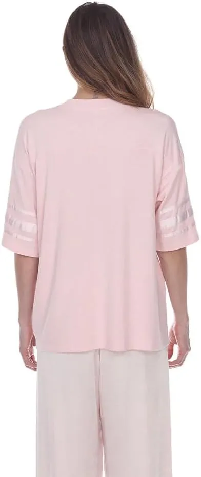 PJ Harlow Women's Riley-Rib Knit Baseball Tee with Satin Trim