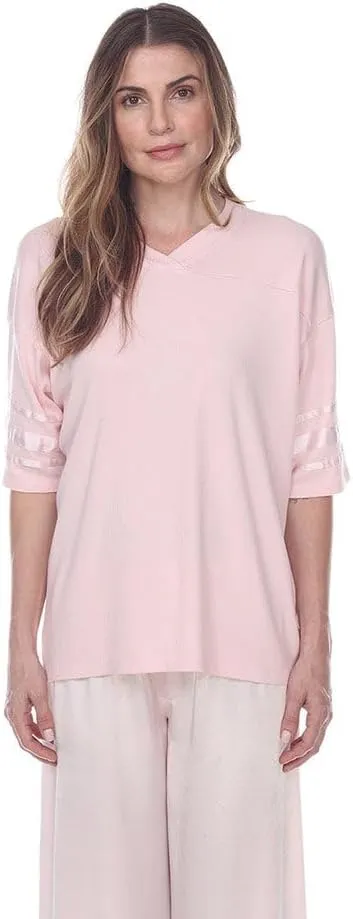 PJ Harlow Women's Riley-Rib Knit Baseball Tee with Satin Trim