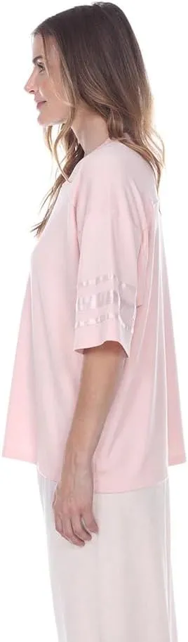 PJ Harlow Women's Riley-Rib Knit Baseball Tee with Satin Trim