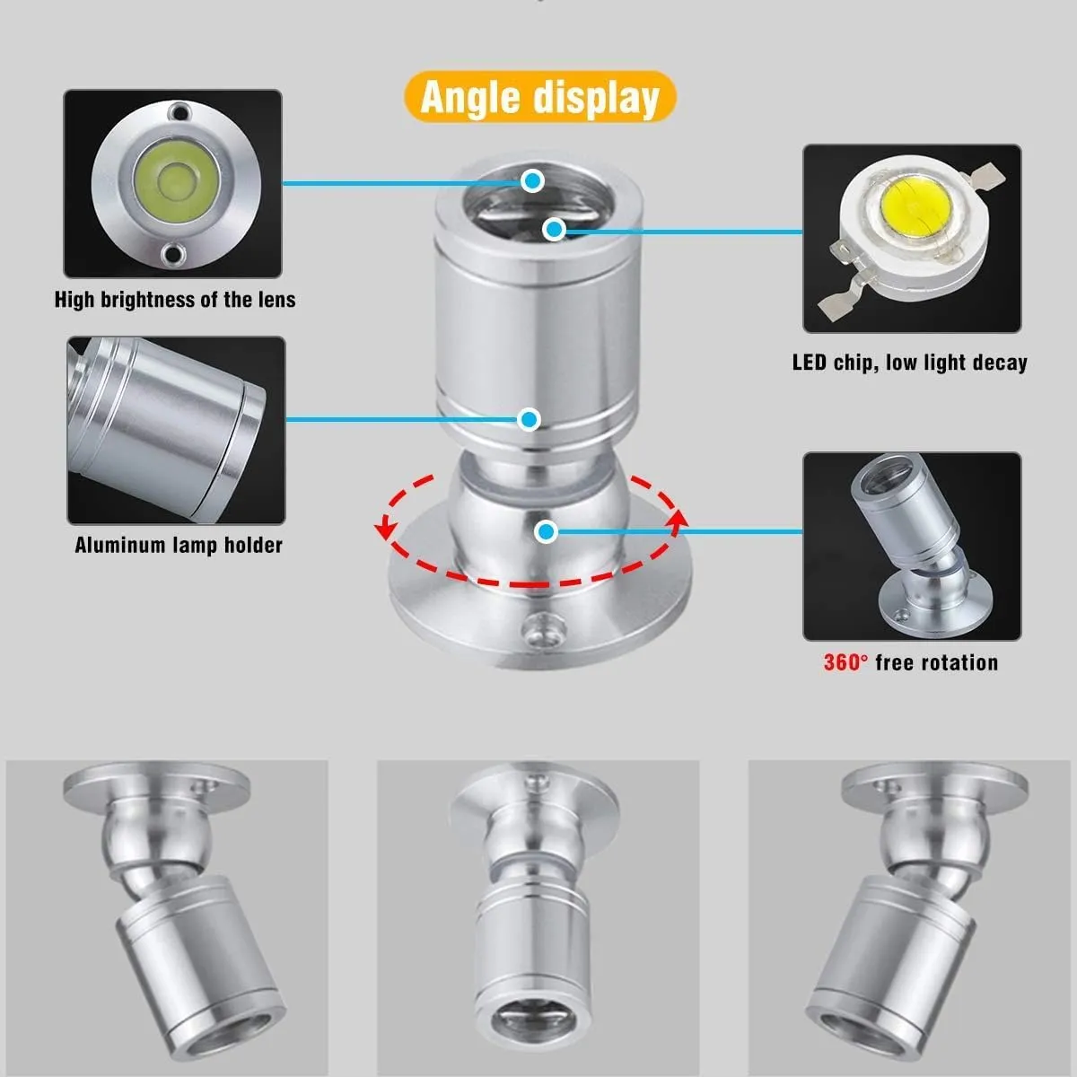 Pocketman Mini Spotlight Jewelry Showcase Fixture Display Lighting LED 1.5W DC12V Cabinet Light Counter Lamp Spot Light Indoor (Cold Light, Silver)