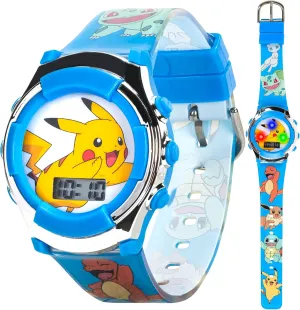 Pokémon Kids Digital Watch with Flashing LED Lights, Pikachu & Friends Design, Fun Character Display, Soft Silicone Strap, Kid-Friendly Tough Build, Adjustable Fit for Wrist Sizes 5.5" to 8"