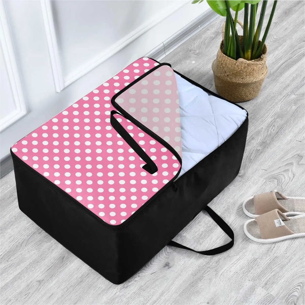Polka Dots Pink Storage Bags, 27.5x19.7x11 In, Collapsible Moving Bags Zippered Storage Bags for Moving Essential