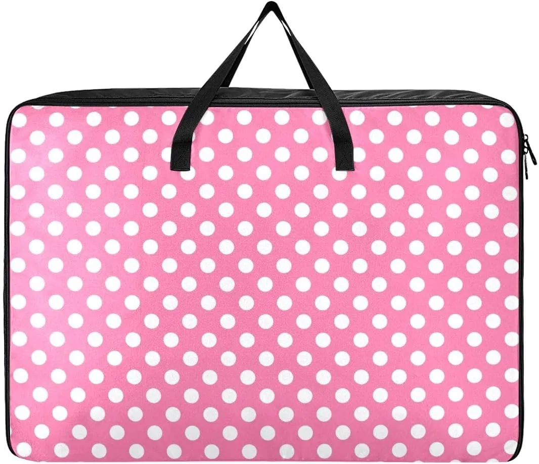 Polka Dots Pink Storage Bags, 27.5x19.7x11 In, Collapsible Moving Bags Zippered Storage Bags for Moving Essential