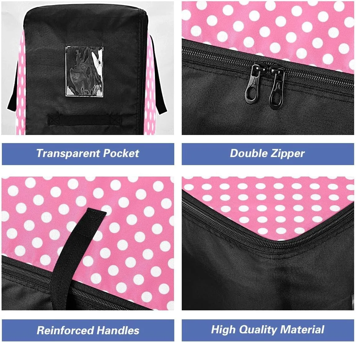 Polka Dots Pink Storage Bags, 27.5x19.7x11 In, Collapsible Moving Bags Zippered Storage Bags for Moving Essential
