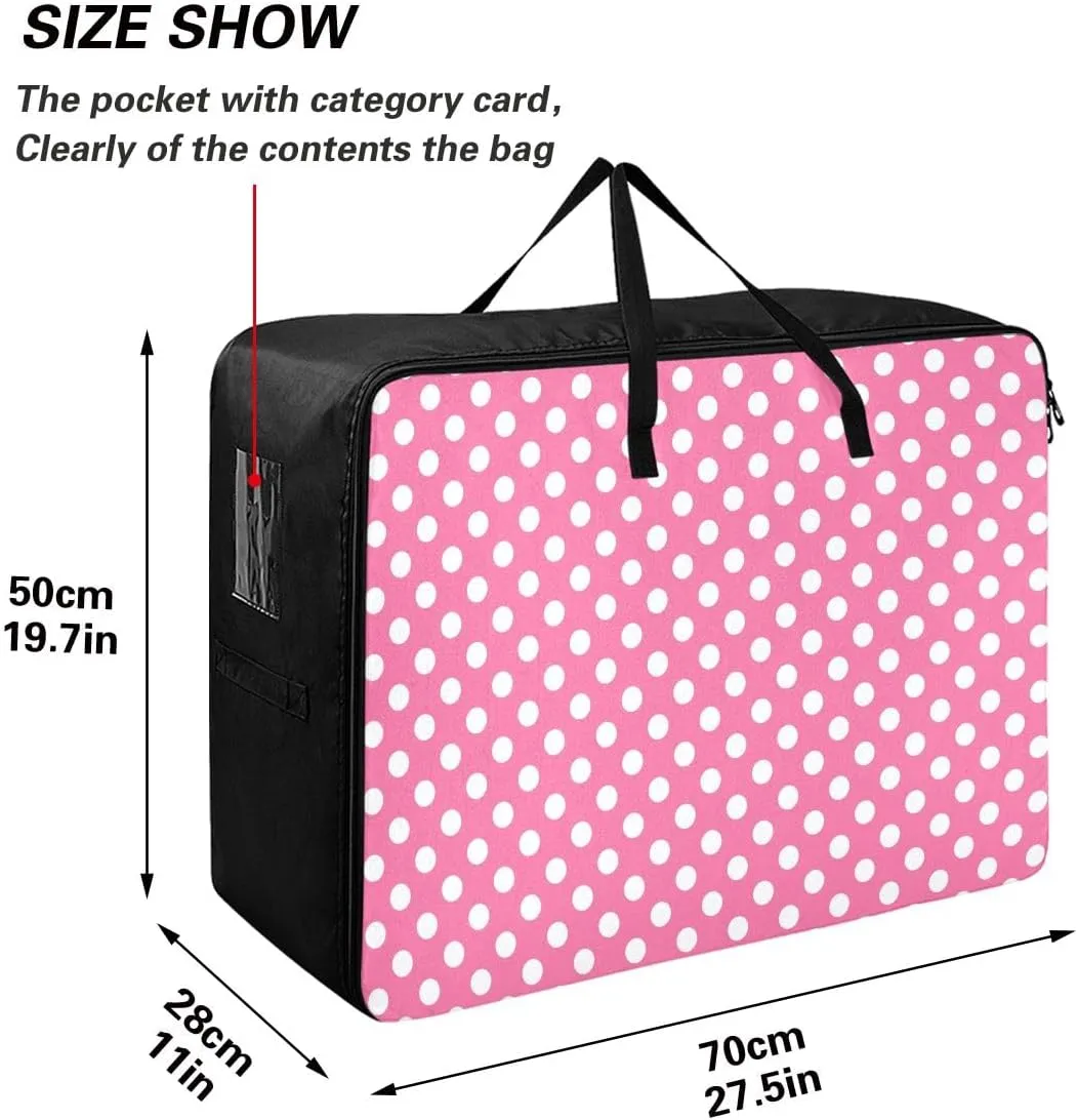 Polka Dots Pink Storage Bags, 27.5x19.7x11 In, Collapsible Moving Bags Zippered Storage Bags for Moving Essential