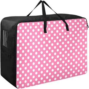 Polka Dots Pink Storage Bags, 27.5x19.7x11 In, Collapsible Moving Bags Zippered Storage Bags for Moving Essential