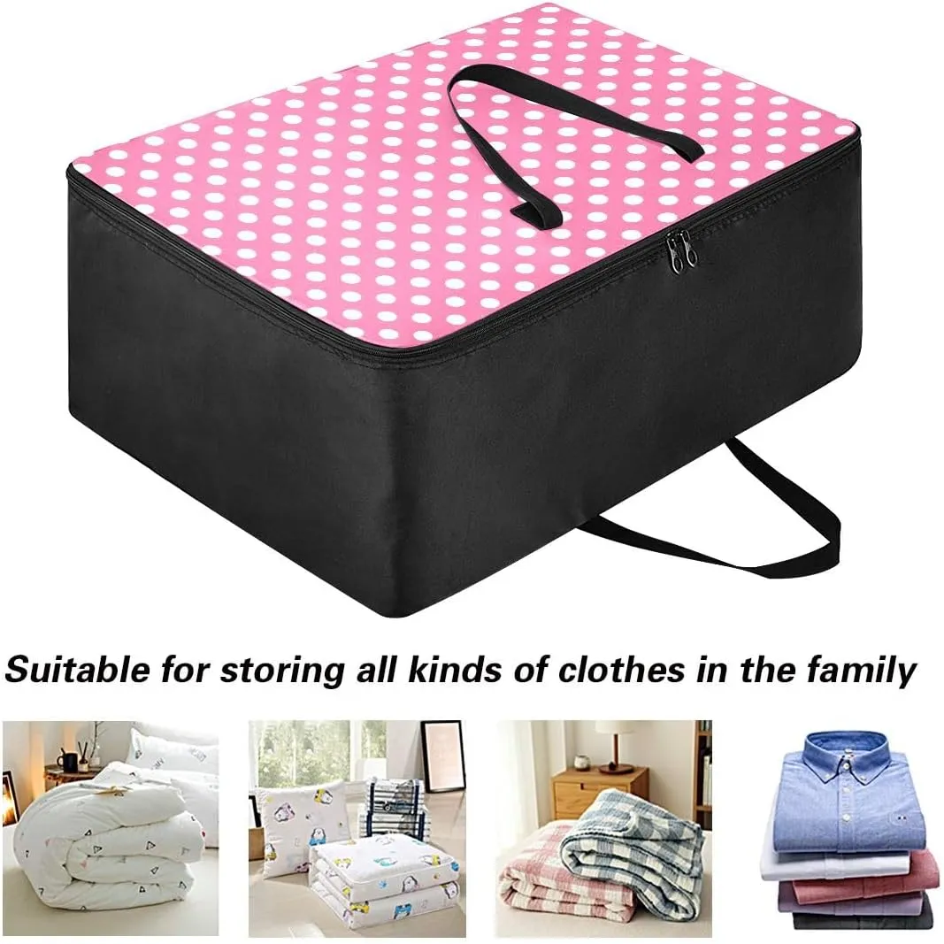 Polka Dots Pink Storage Bags, 27.5x19.7x11 In, Collapsible Moving Bags Zippered Storage Bags for Moving Essential