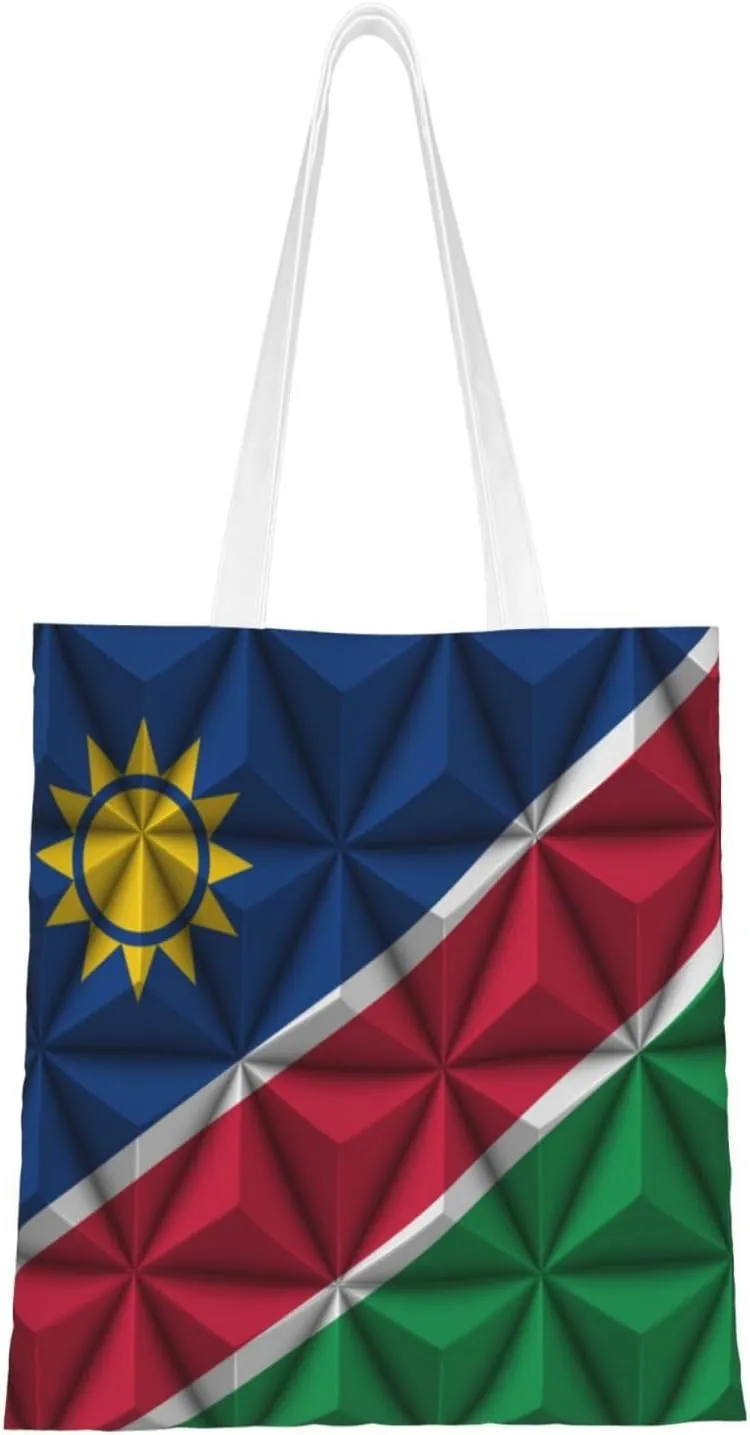 Polygon Effect Namibian Flag Tote Bag for Women Canvas Shopping Bags Reusable Large Capacity Casual Shoulder Handbags Grocery Bags DIY Gift Bags