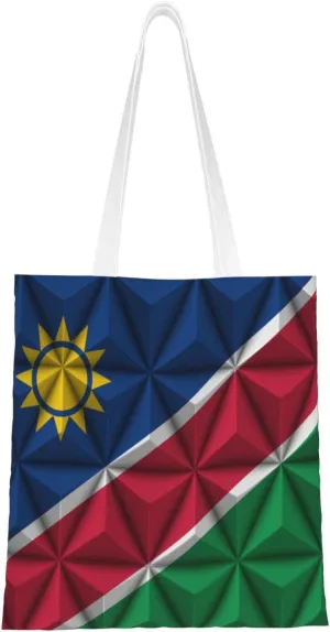 Polygon Effect Namibian Flag Tote Bag for Women Canvas Shopping Bags Reusable Large Capacity Casual Shoulder Handbags Grocery Bags DIY Gift Bags