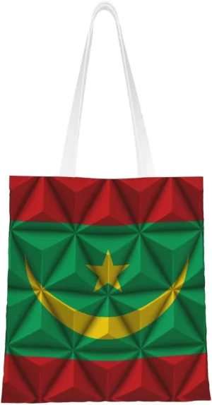 Polygon Effect of the Mauritanian Flag Tote Bag for Women Canvas Shopping Bags Reusable Large Capacity Casual Shoulder Handbags Grocery Bags
