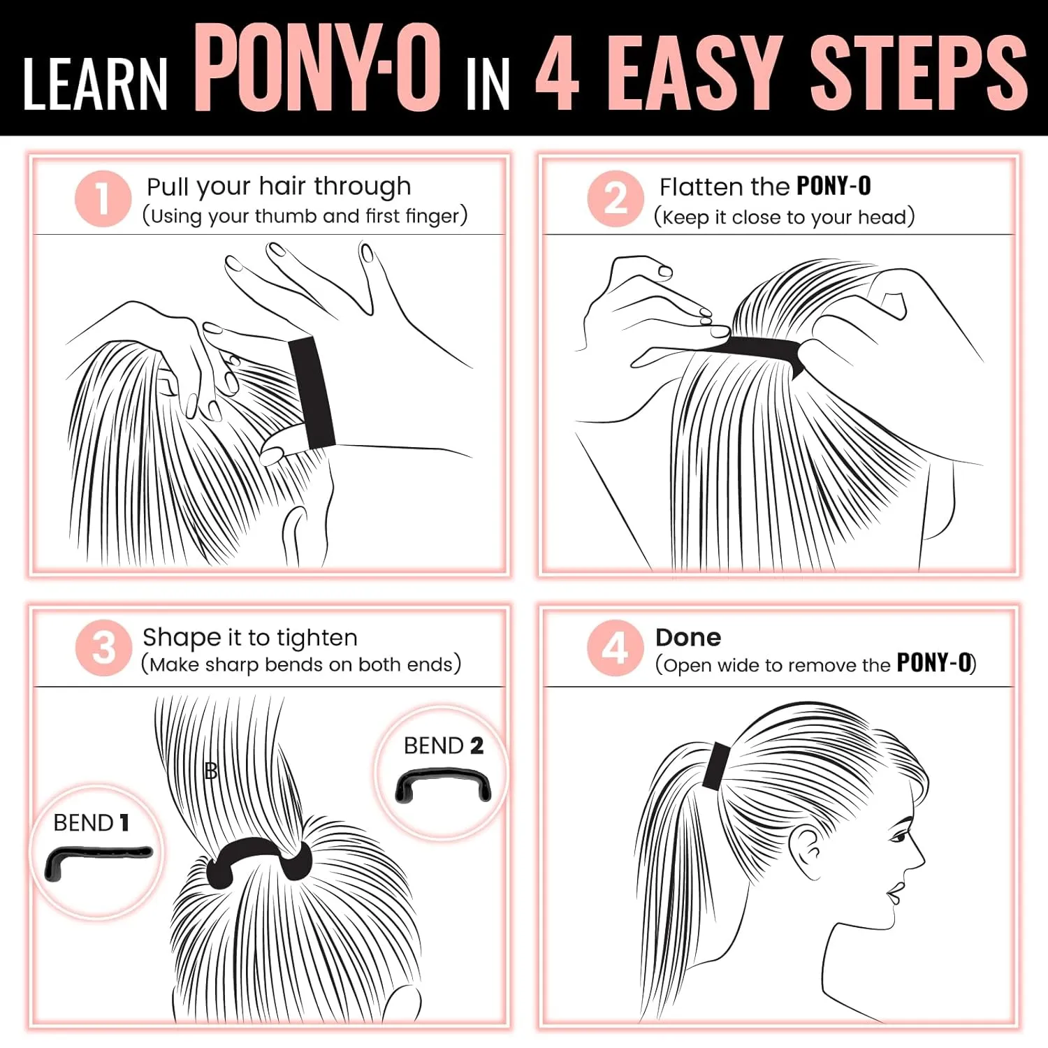 PONY-O Large for Thick, Heavy or Curly Hair Revolutionary Patented Bendable Hair Tie Ponytail Holders - 2 pack Black & Brown