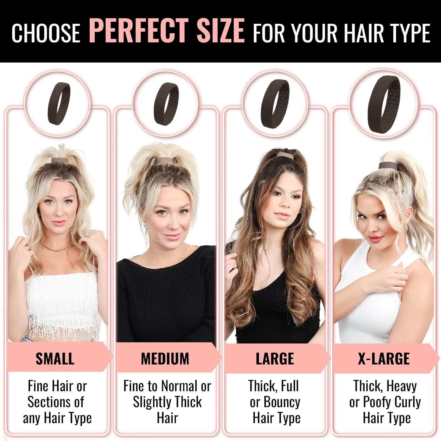 PONY-O Large for Thick, Heavy or Curly Hair Revolutionary Patented Bendable Hair Tie Ponytail Holders - 2 pack Black & Brown