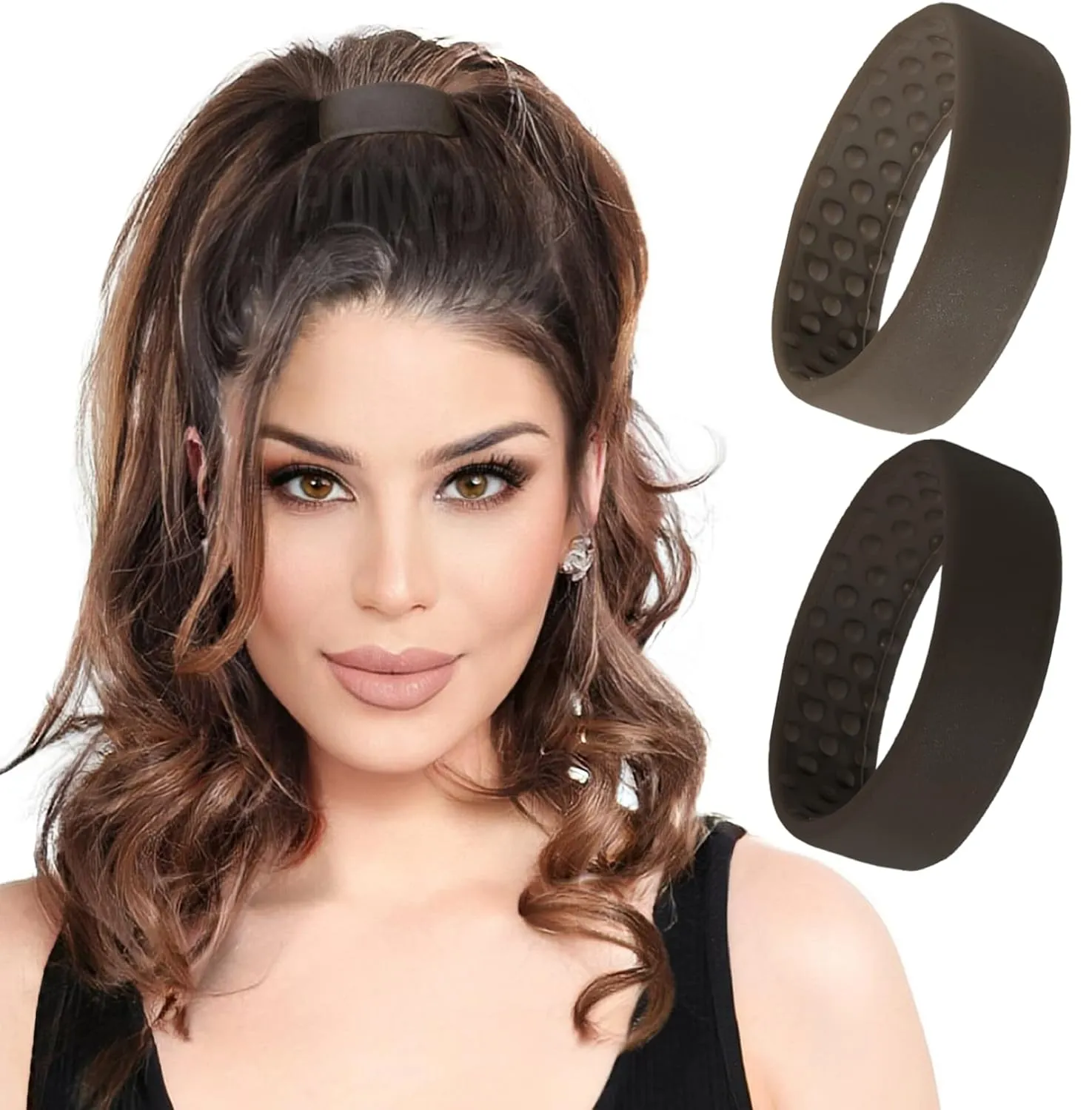 PONY-O Large for Thick, Heavy or Curly Hair Revolutionary Patented Bendable Hair Tie Ponytail Holders - 2 pack Black & Brown