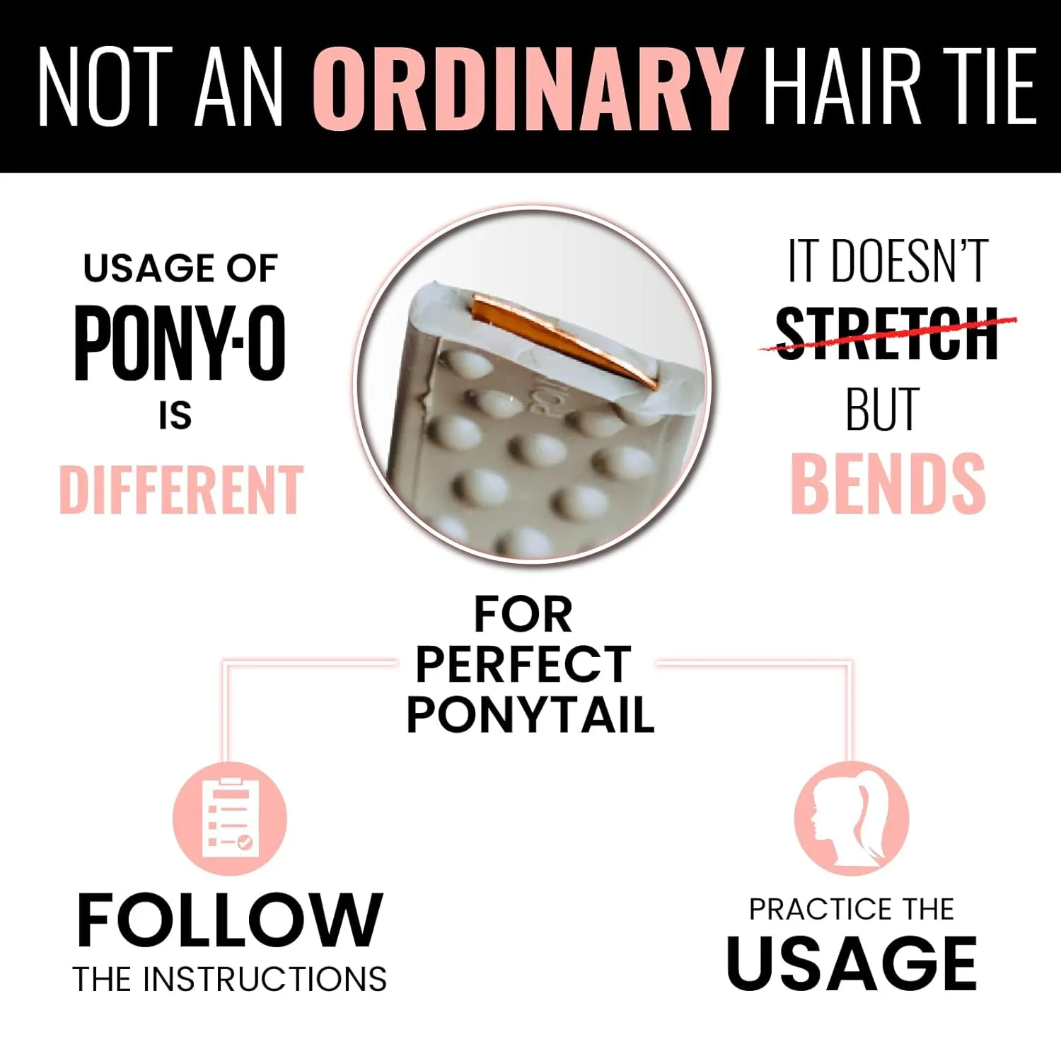 PONY-O Large for Thick, Heavy or Curly Hair Revolutionary Patented Bendable Hair Tie Ponytail Holders - 2 pack Black & Brown