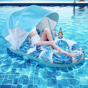 Pool Floats Thick Durable: Pool Float with Canopy UPF50 , Fast Inflation, Cup Holder & Foot Rest - Pool Floats Adult for Swimming Pool, Beach Party Toys