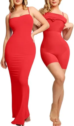 Popilush Women Maxi Bodycon Shaper Dress Built in Shapewear Bra Black Casual Long Slip Sleeveless Backless Dresses Slim Elegant