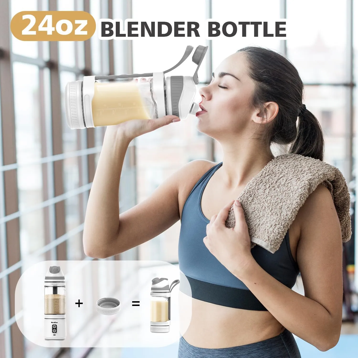 Portable Personal Blender for Smoothies, Protein Shakes, Frozen Drinks - 24Oz Blender Cup Bottle with Sip Spout, Travel Lid, USB-C Rechargeable, Cordless - Mini Small Blenders for Kitchen, Gym, Office
